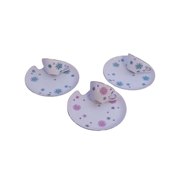 Snack Plates Shafford Japan VTG MCM Atomic Starburst Cup Snowflake Set - Picture 6 of 11